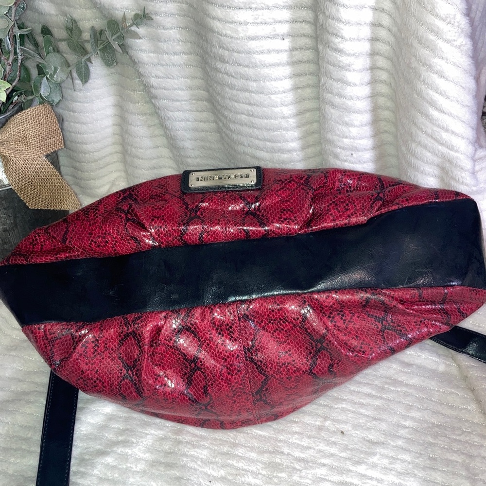 Nine West Red Snake Print Shoulder Bag with crossbody strap - Picture 6 of 11